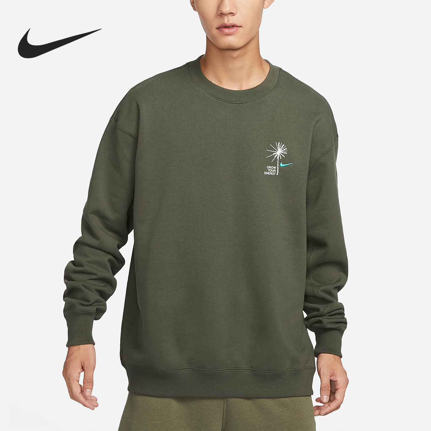 Nike New Men's Knit Round Neck Embroidered Print Sports Sweatshirt FV8457-325