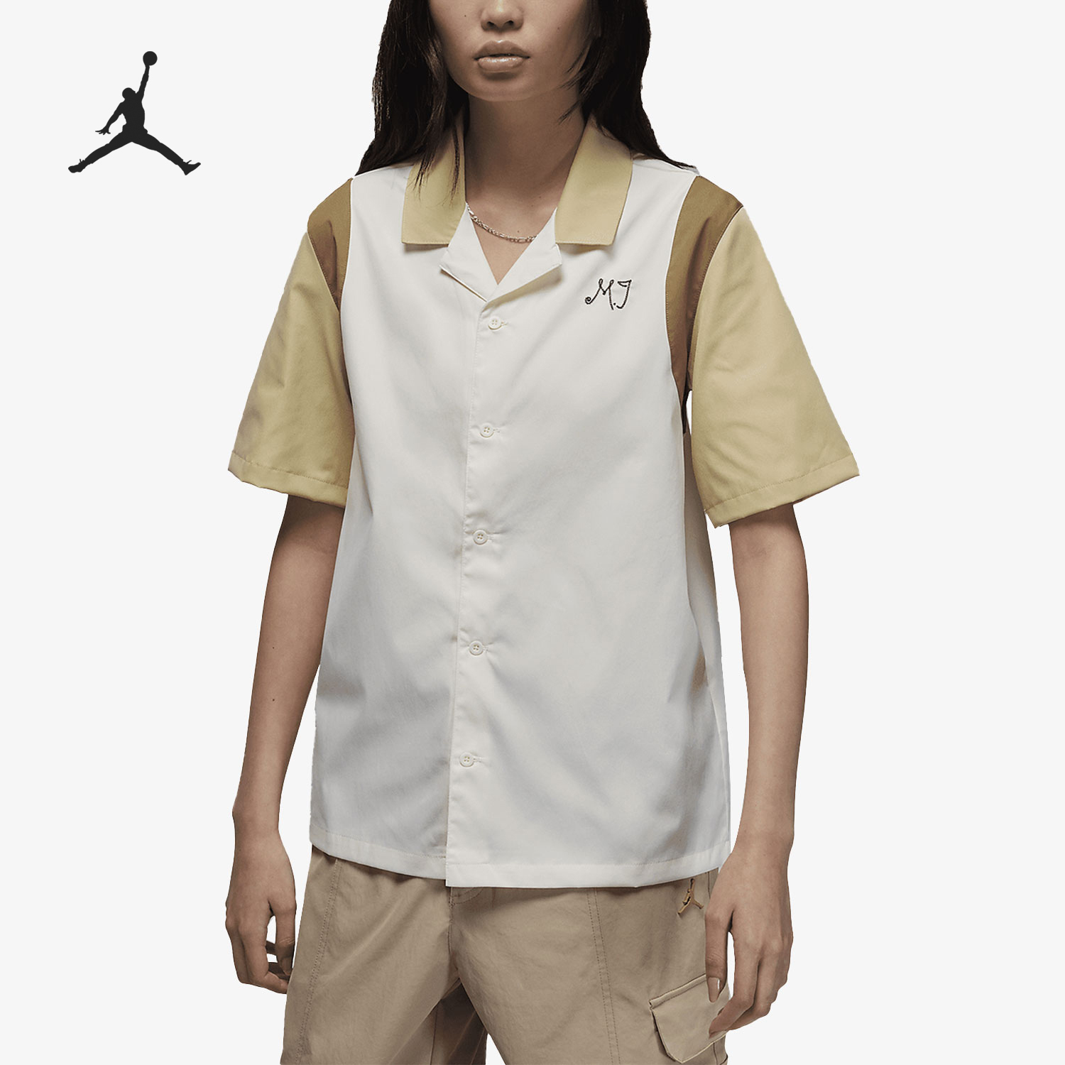 Nike JORDAN Women's Collar Sports Breathable Patchwork Short Sleeve DZ3341-133