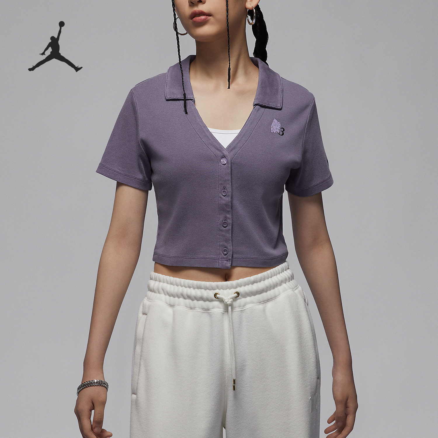 Nike Jordan Women's Knitted Collar Slim Leisure Short Sleeve T-Shirt HF6423-504