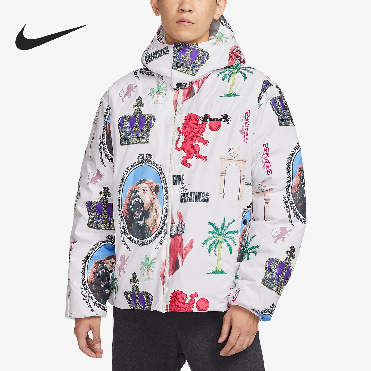 Nike Winter New Men's Fashion Printed Warm Hooded Down Jacket FB6975-030