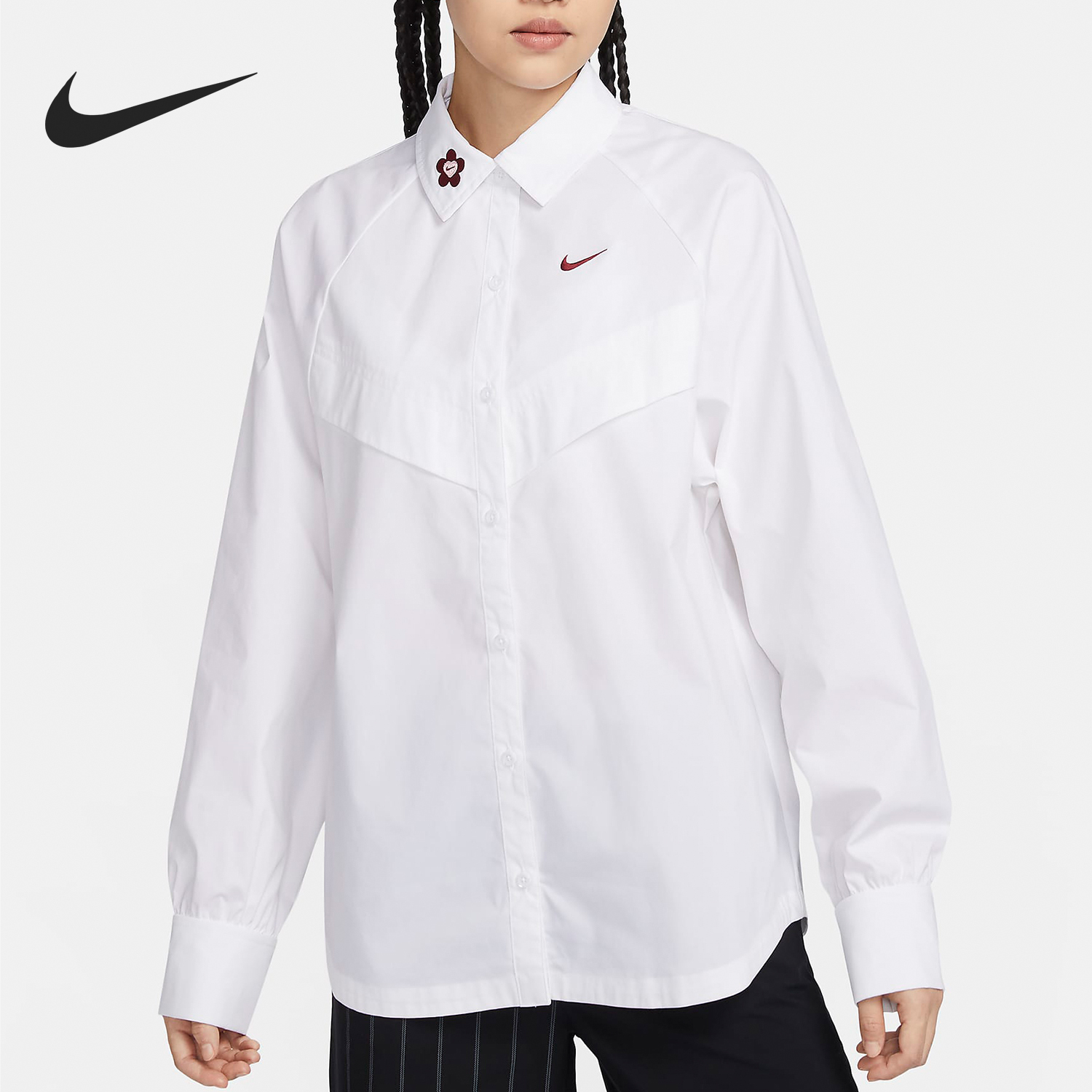 Nike New Spring Women's Loose Fit Casual Collar Long Sleeve Shirt HF1131-100