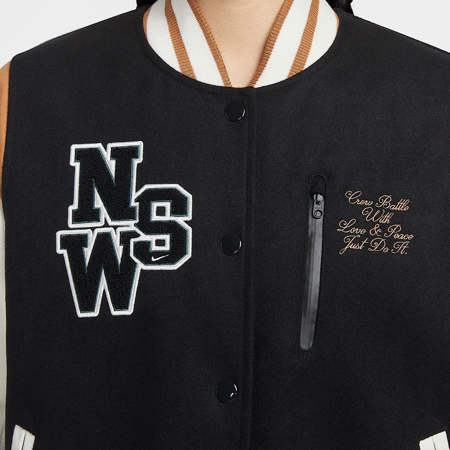 Nike 24 Winter New Women's Hooked Loose Stand Collar Baseball Jacket HQ4748-010