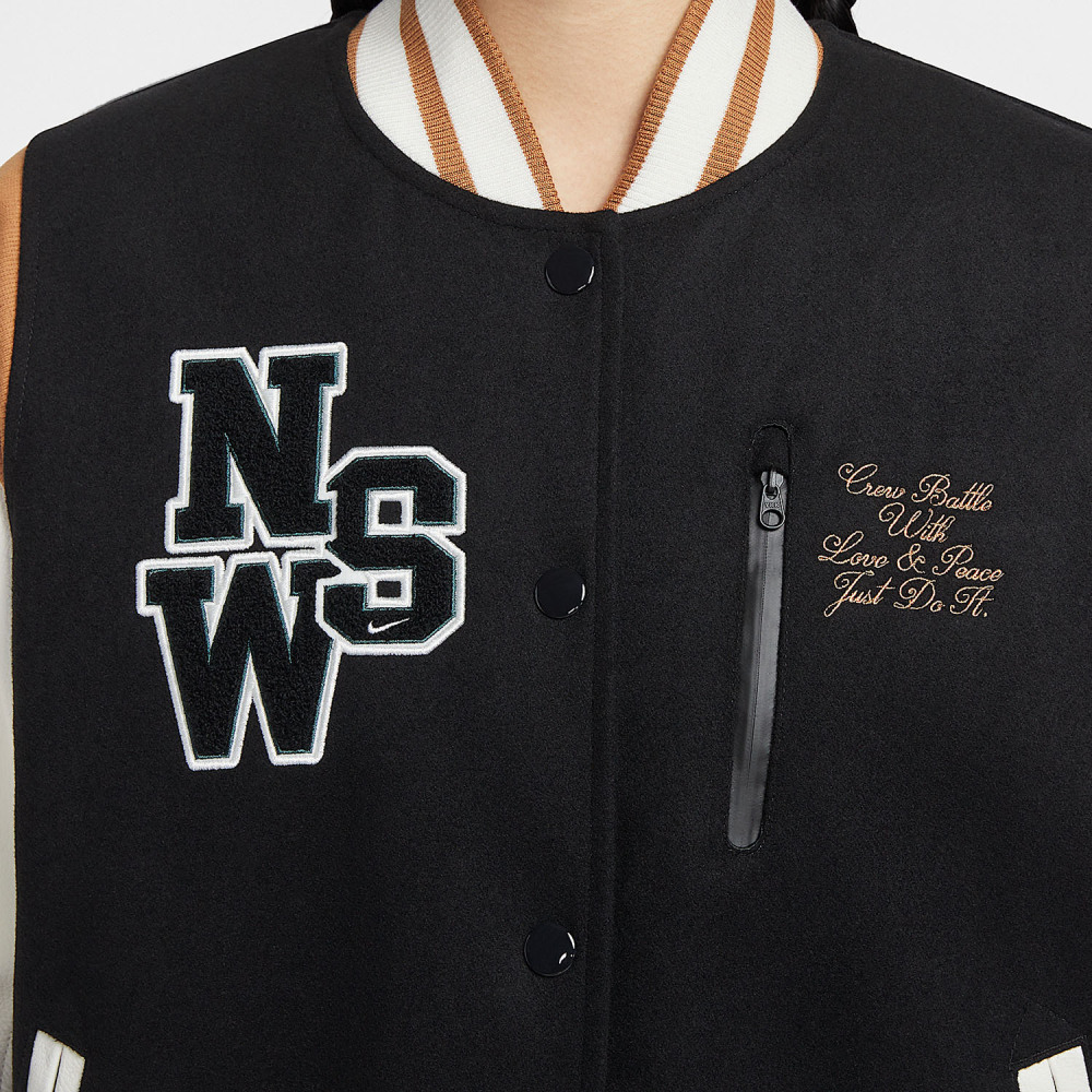 Nike 24 Winter New Women's Hooked Loose Stand Collar Baseball Jacket HQ4748-010