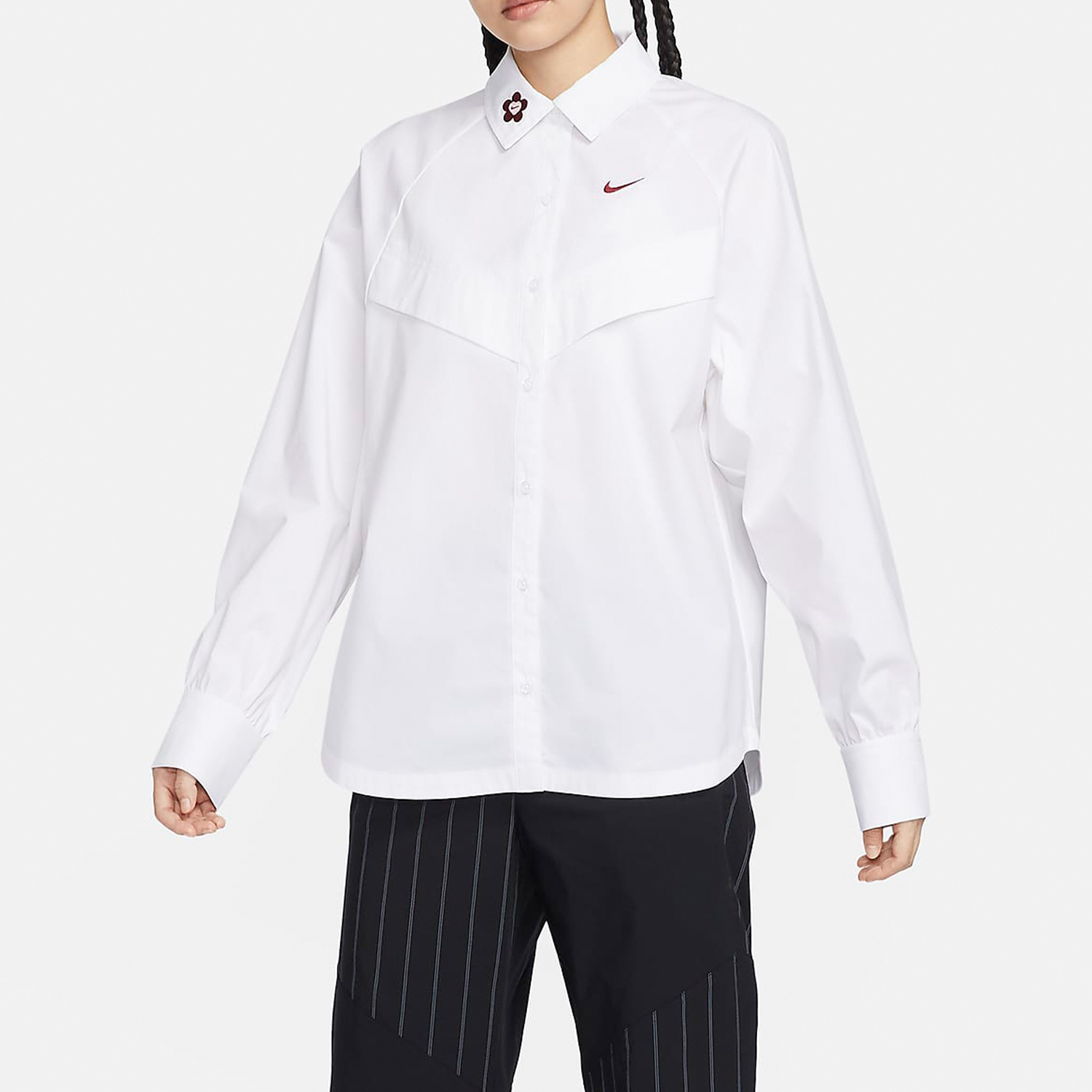 Nike New Spring Women's Loose Fit Casual Collar Long Sleeve Shirt HF1131-100
