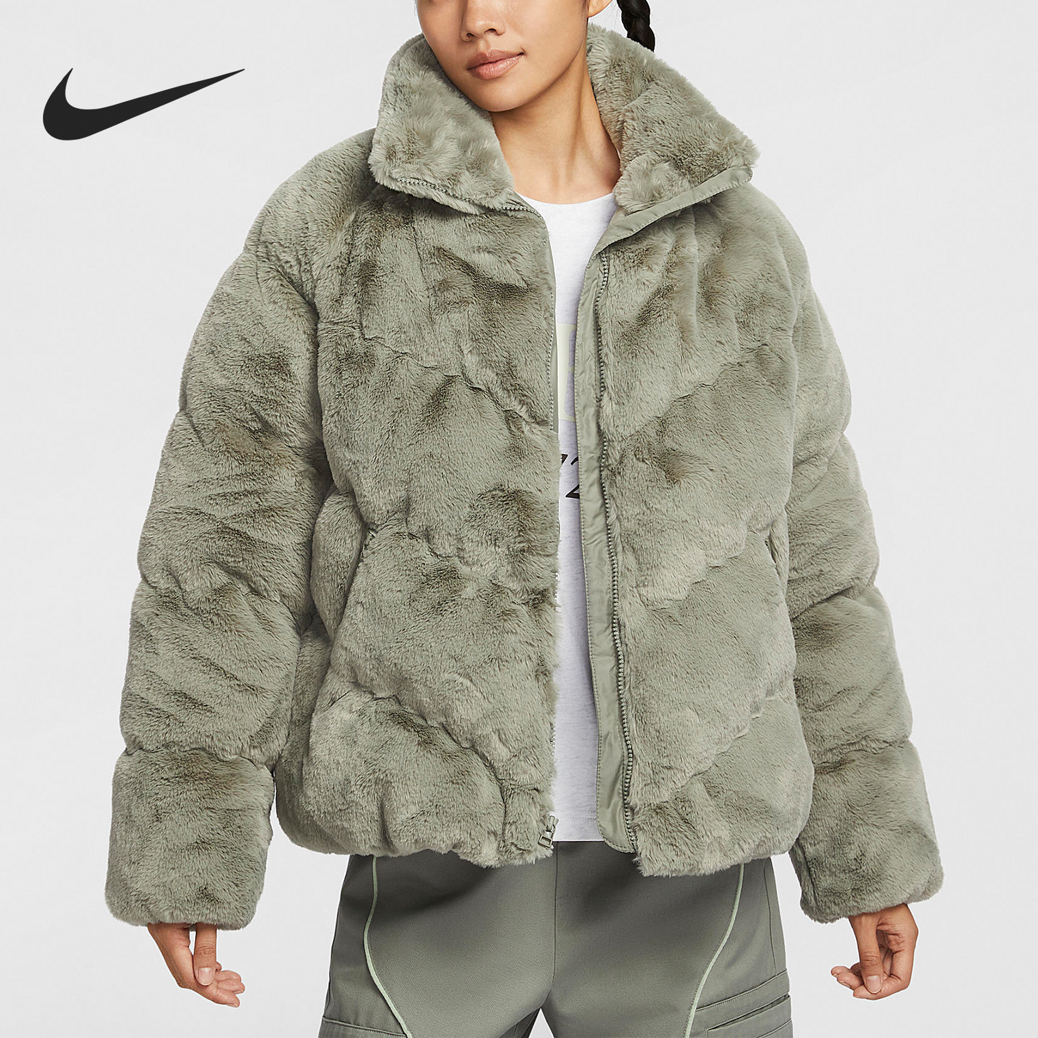 Nike New Season Women's Stand Collar Fashionable Warm Soft Cotton Jacket FV8006-320