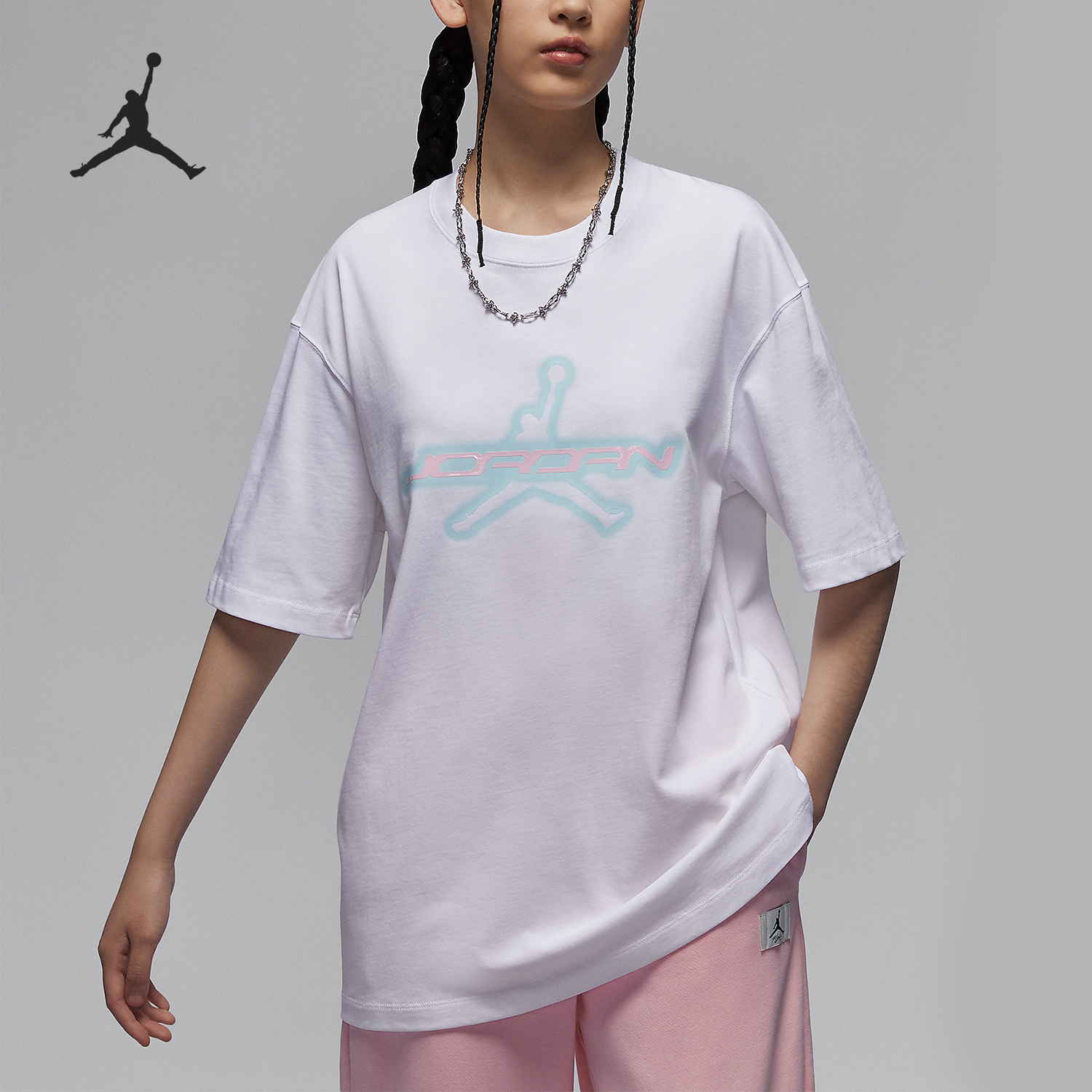 Nike JORDAN Women's Loose Round Neck Casual Short Sleeve T-shirt HM4904-100