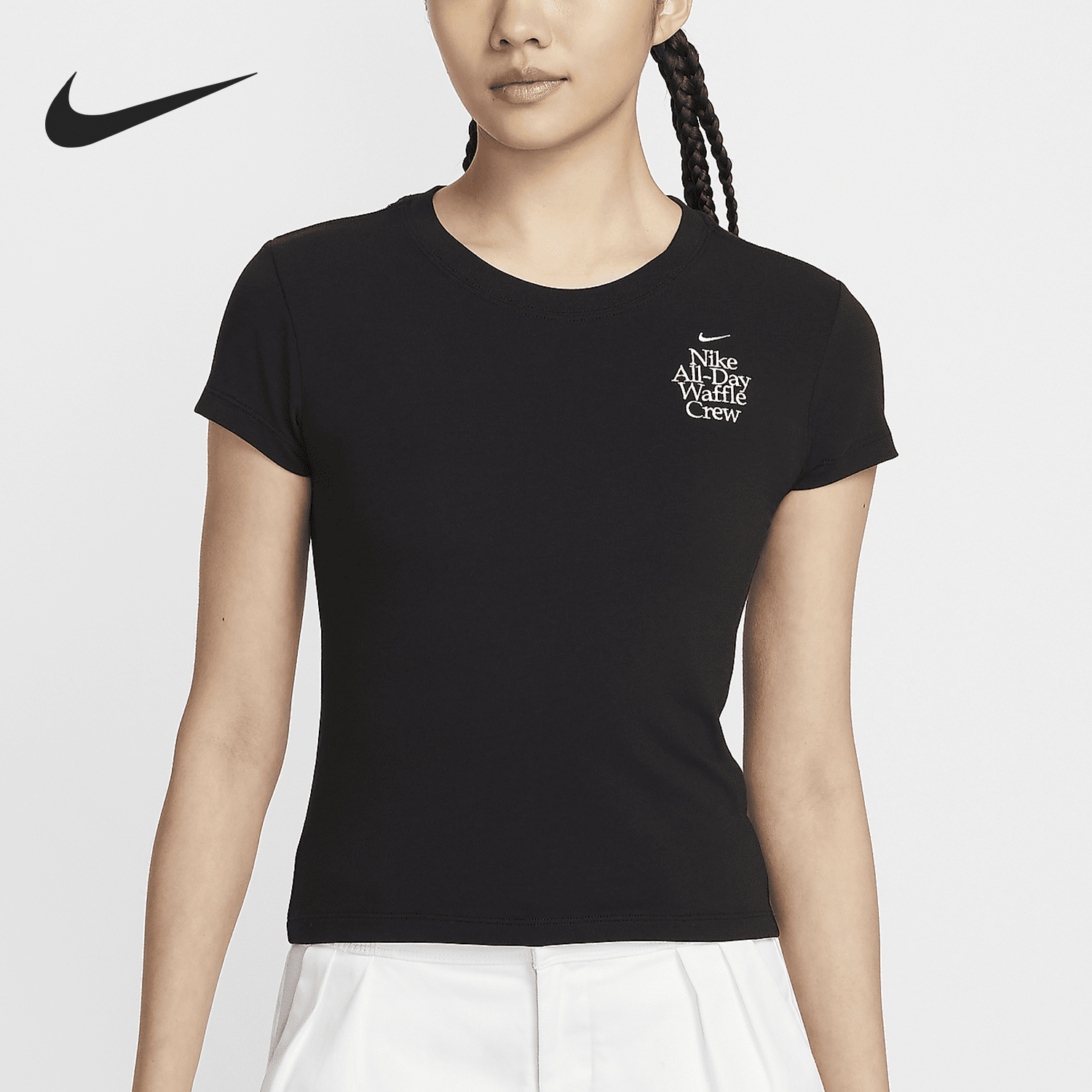 Nike Sportswear Women's Knit Elastic Slim Fit Short Sleeve T-Shirt HQ1196-010
