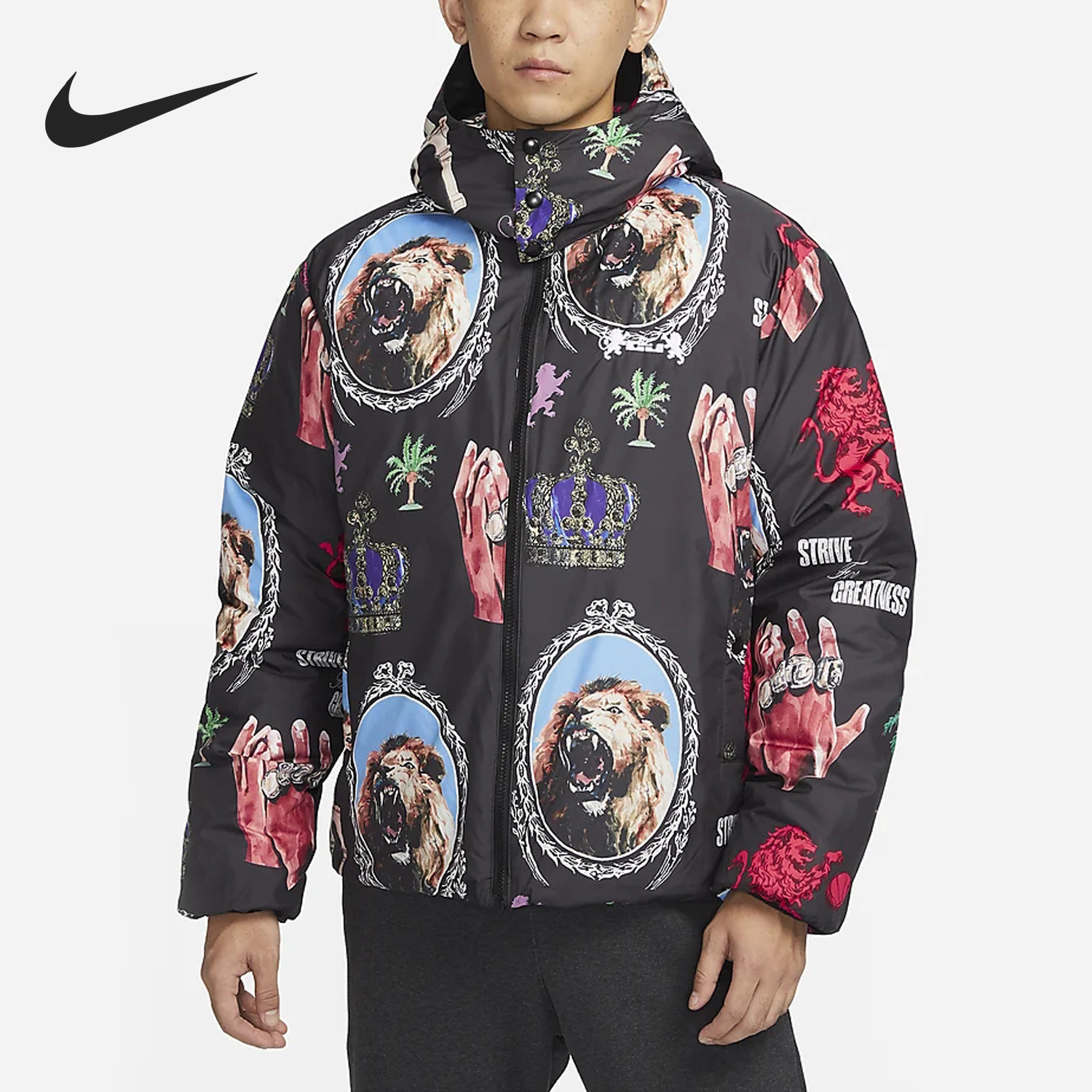 Nike Winter Men's Printed Warm Sports Basketball Down Jacket FB6975-010