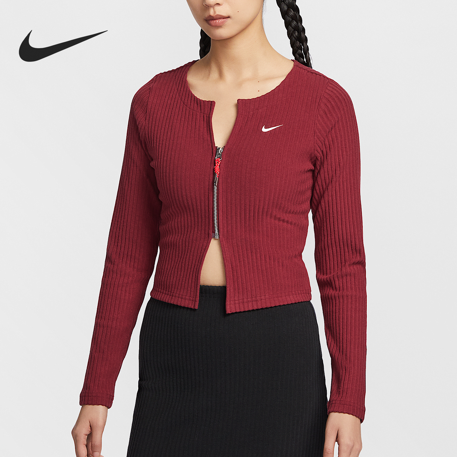 Nike New Women's Fashion Simple Round Neck Long Sleeve Knitted Shirt HV8459-677
