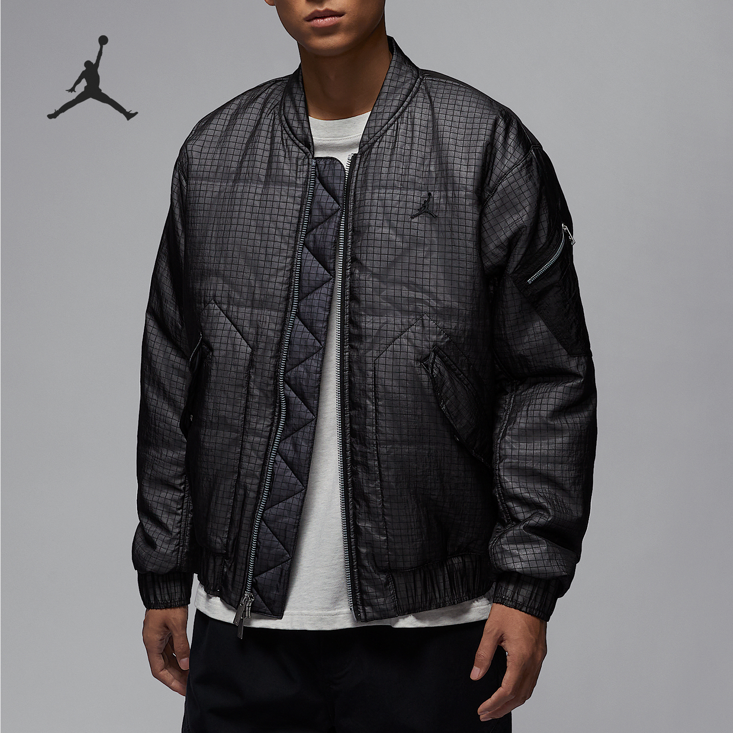 Nike JORDAN Men's Plaid Fleece Lined Warm Stand Collar Cotton Jacket HQ8786-010