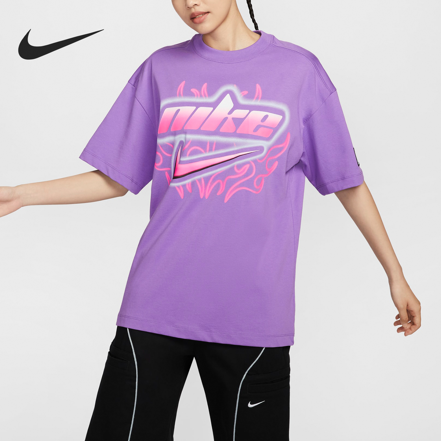 Nike New Season Women's Knit Printed Casual Round Neck Short Sleeve FZ1147-521