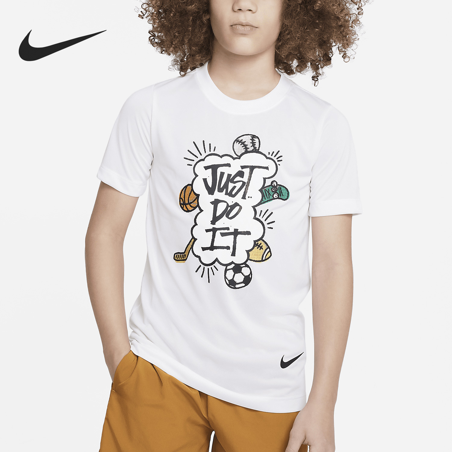 Nike New Season Big Kids' Sport Casual Round Neck Short Sleeve DX9534-100