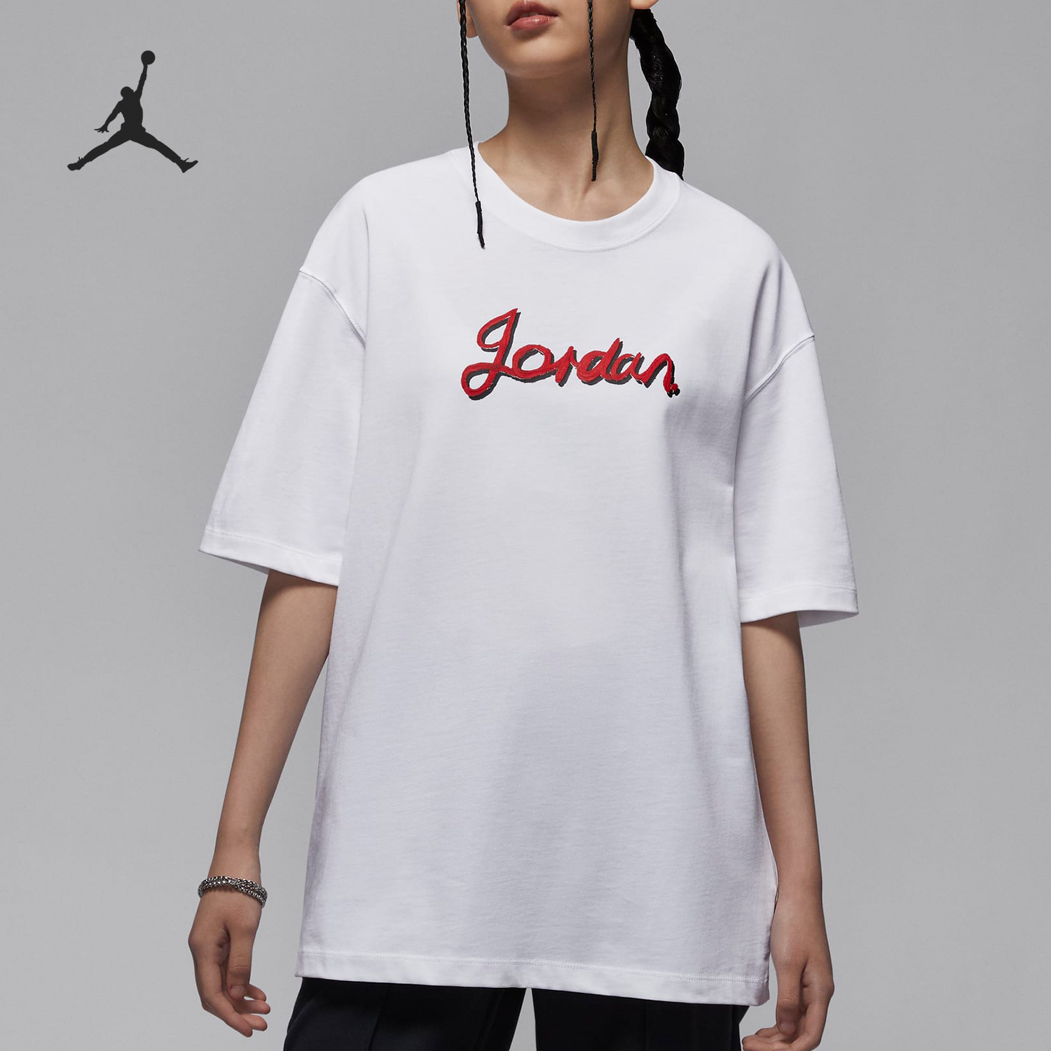 Nike JORDAN Women's Loose Printed Breathable Casual Short Sleeve T-Shirt HQ3676-100