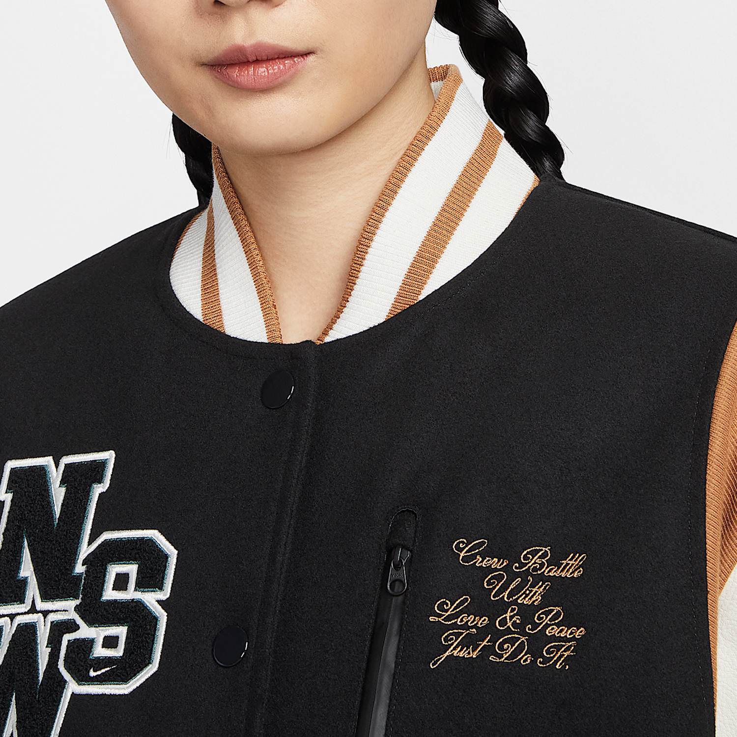 Nike 24 Winter New Women's Hooked Loose Stand Collar Baseball Jacket HQ4748-010