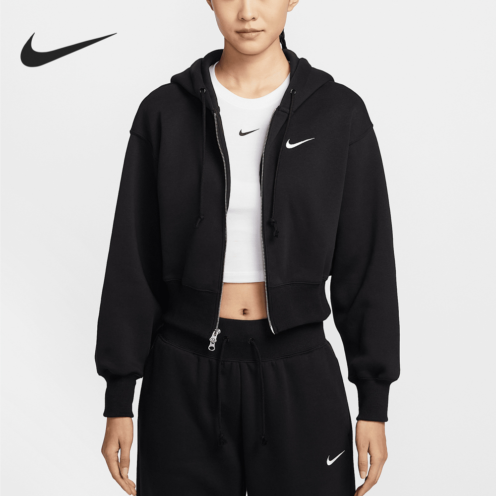 Nike genuine Spring New Women's Short Knit Fleece Hooded Jacket HJ0941-010