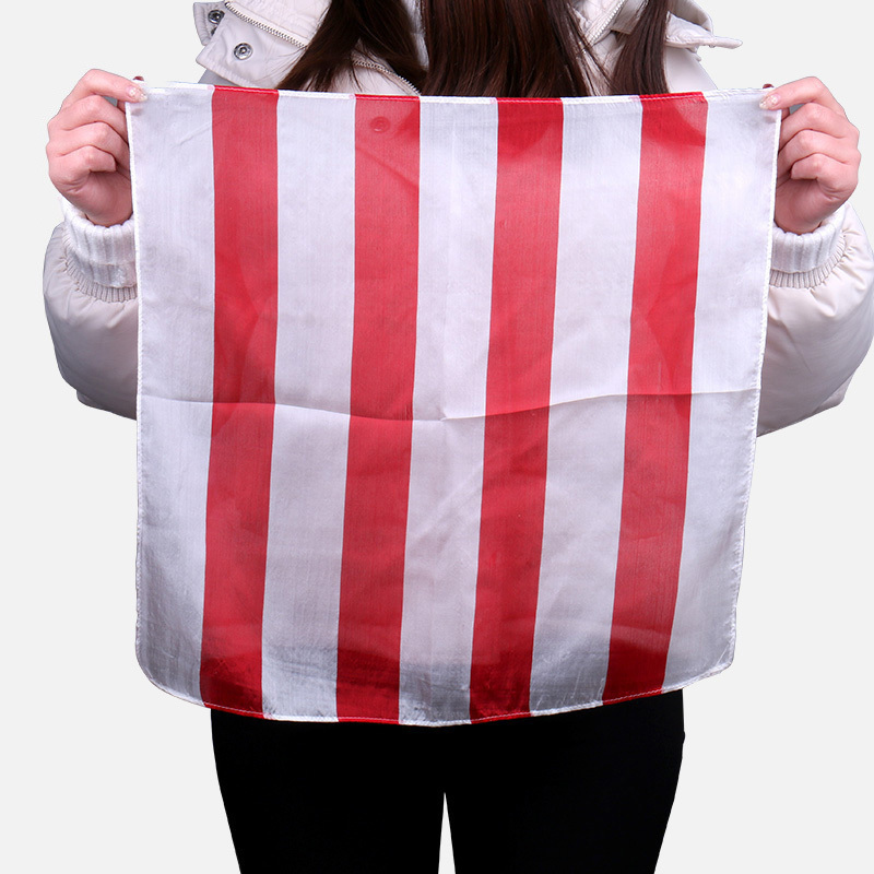 红色竖条丝巾(45*45cm) 18 Inch Striped Silk (Red and White)