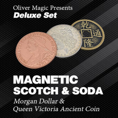 摩根版磁性苏格兰硬币-豪华版 Magnetic Scotch & Soda (Morgan Dollar and Queen Victoria Ancient Coin) by Oliver Magic - Deluxe Set
