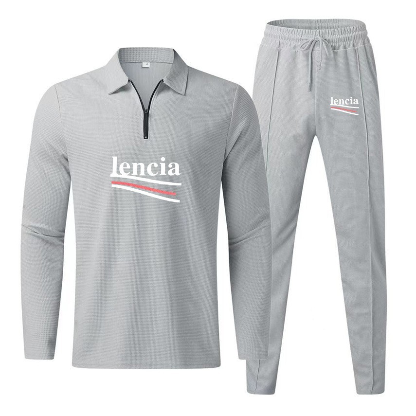 European and American men's fashion clothing waffle long-sleeve long-pants two-piece set sports leisure men's suit