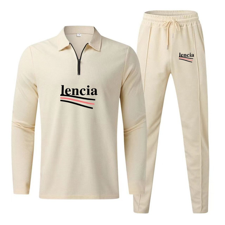 European and American men's fashion clothing waffle long-sleeve long-pants two-piece set sports leisure men's suit