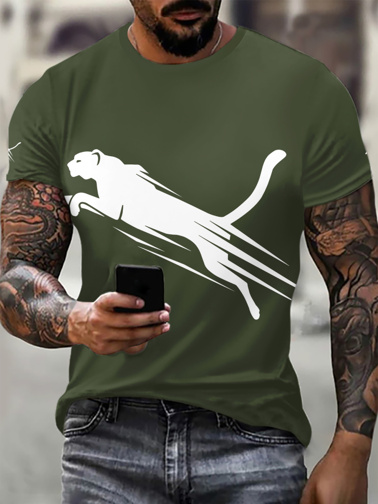 PUM men's shirt with horse racing elements, quick-drying fabric, running football, casual short sleeves