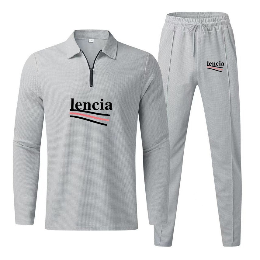 European and American men's fashion clothing waffle long-sleeve long-pants two-piece set sports leisure men's suit