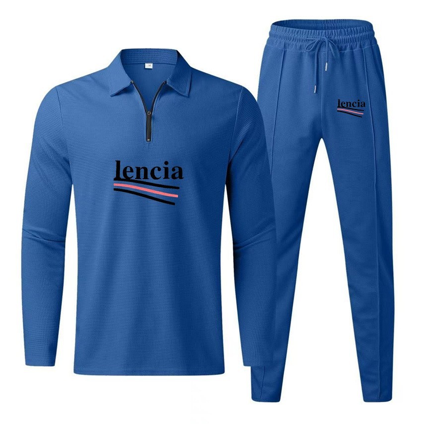 European and American men's fashion clothing waffle long-sleeve long-pants two-piece set sports leisure men's suit