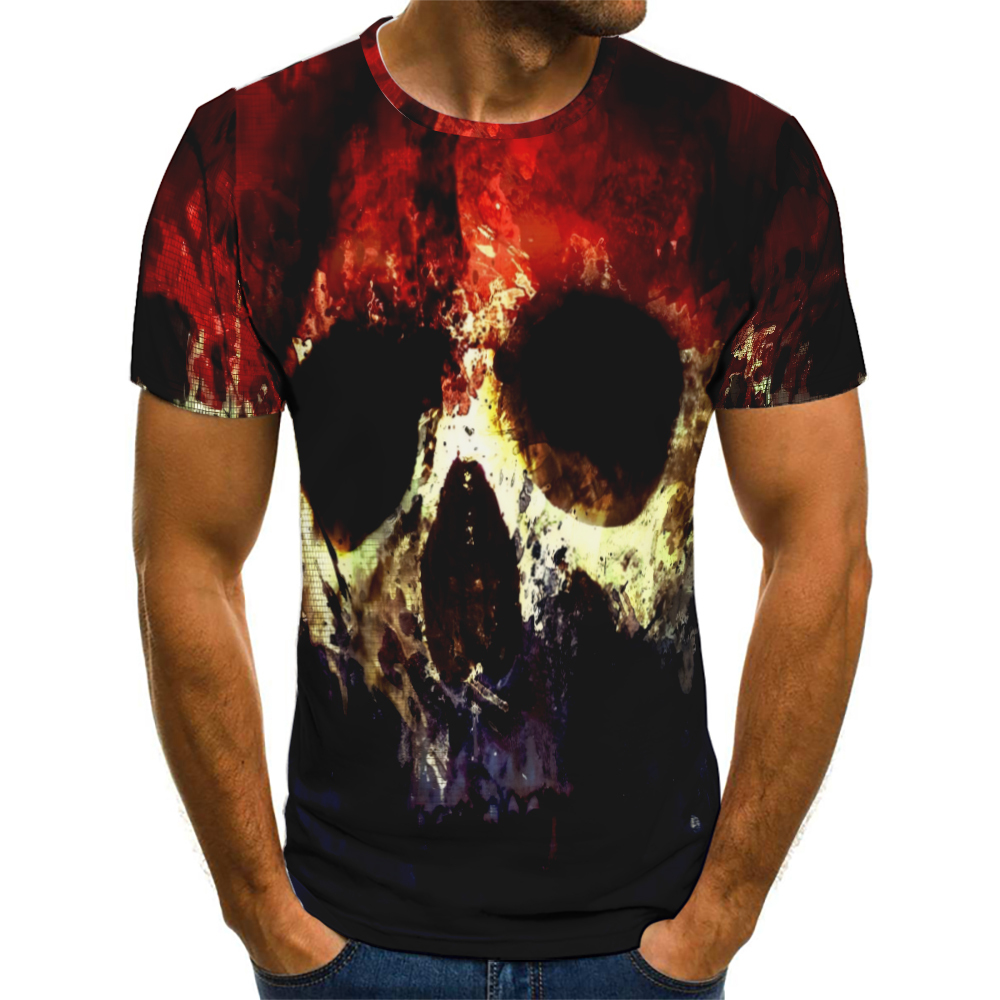 Flaming Skull 3D digital full graphic men's t-shirt-suitable for daily travel and fitness sportswear