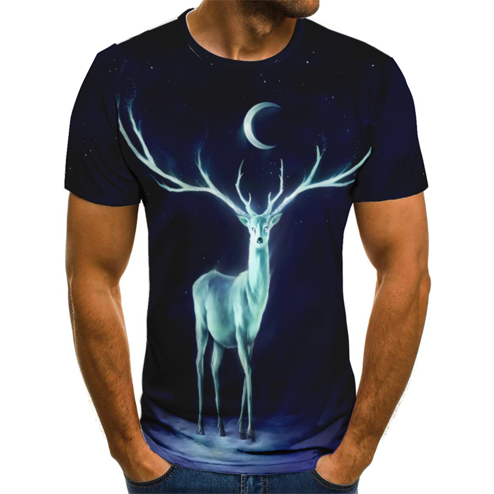 Men's T-shirt Lost Deer Graffiti 3D Digital Printing, Summer Quick Dry Breathable Casual Sweatshirt