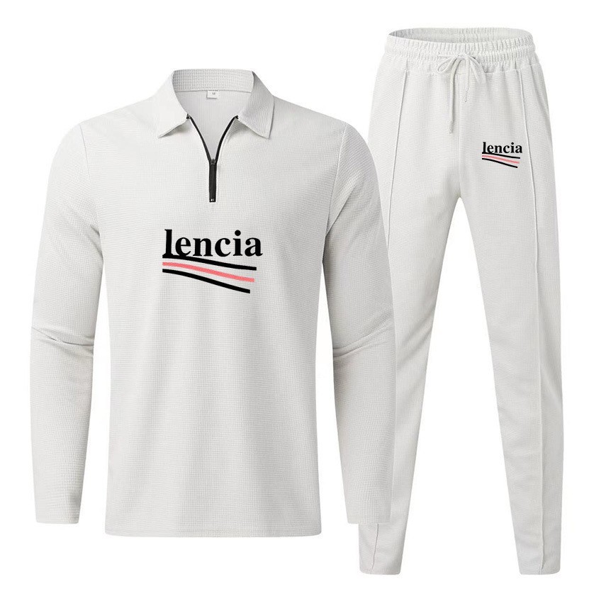 European and American men's fashion clothing waffle long-sleeve long-pants two-piece set sports leisure men's suit