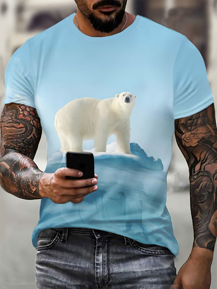 Summer breathable quick-drying street hip-hop casual sportswear Men's Save the Polar Bear 3D digital pattern T-shirt
