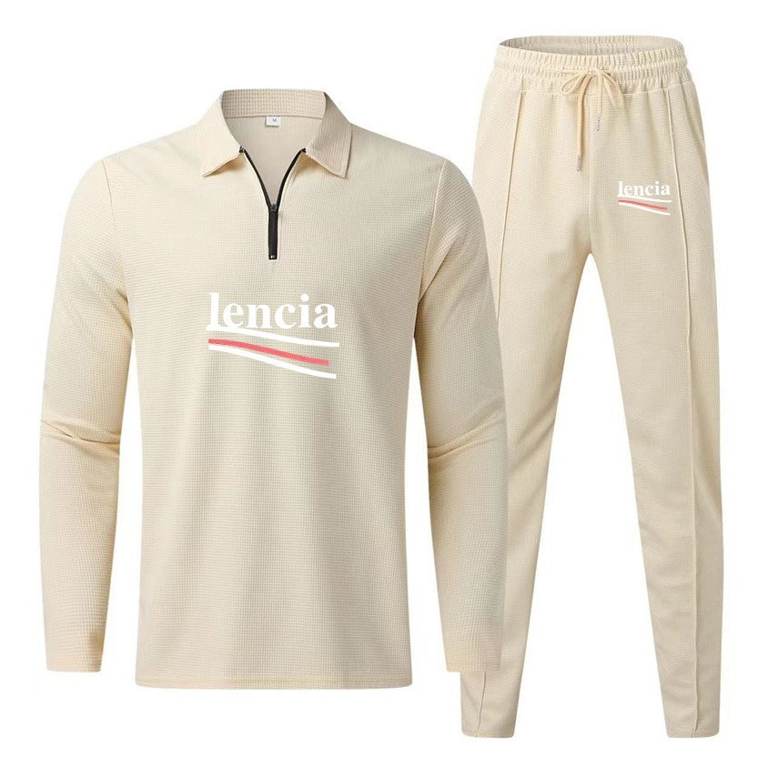 European and American men's fashion clothing waffle long-sleeve long-pants two-piece set sports leisure men's suit