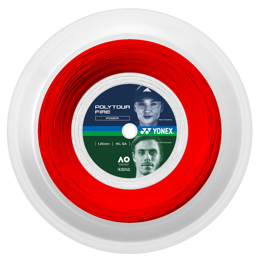 YONEX Poly Tour FIRE 125/1.25/16 Tennis String 200m  Coil-Red