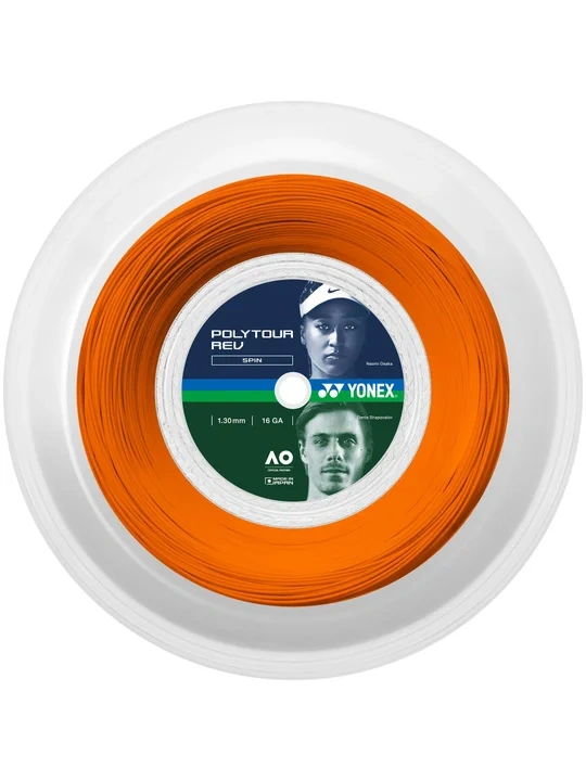YONEX Poly Tour Rev 1.30/130/1.6 Tennis String 200m  Coil-Bright Orange