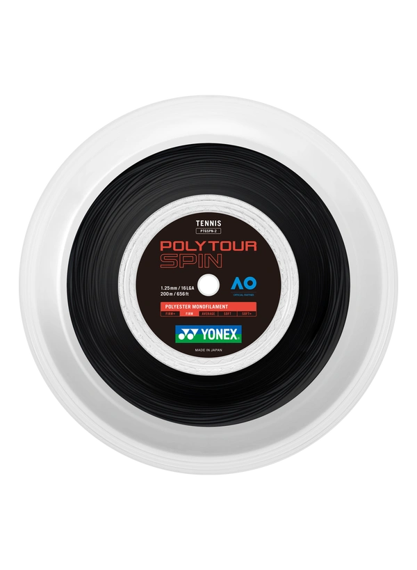 YONEX Poly Tour Spin 125/1.25/16 Tennis String 200m  Coil-Black