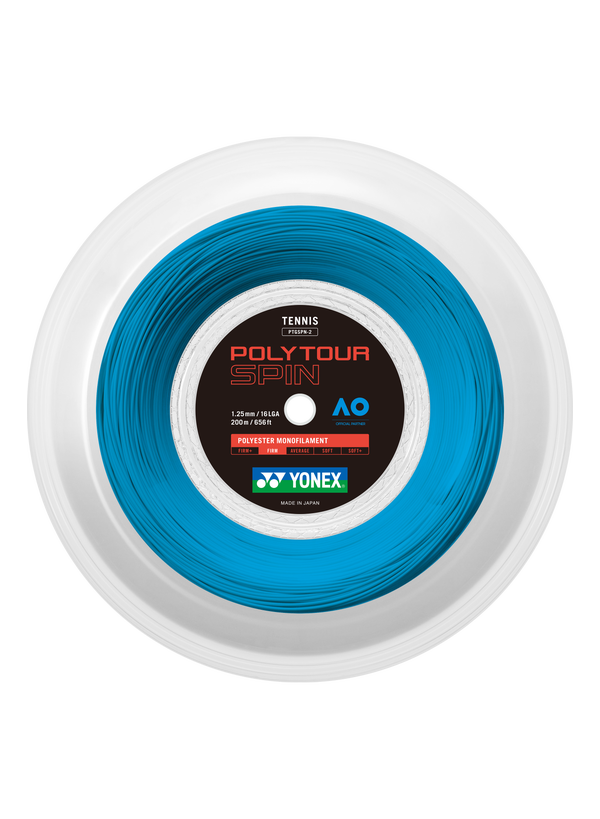 YONEX Poly Tour Spin 125/1.25/16 Tennis String 200m  Coil-Cobalt Blue
