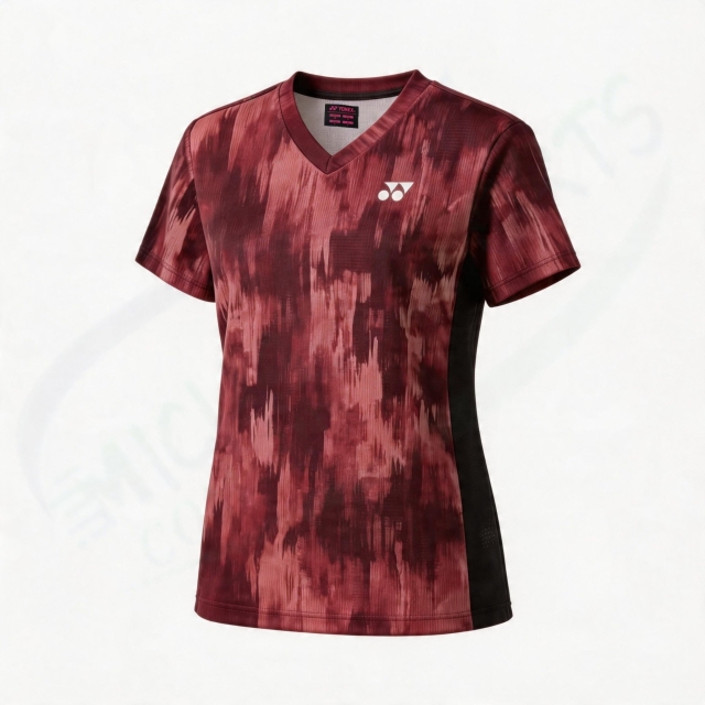 YONEX Women's Game Shirt 20984 Deep Red Gradient Print V-Neck Badminton Top Made In Japan Free AU Delivery