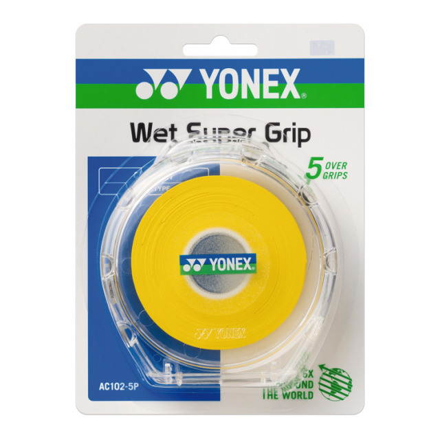 YONEX Wet Super Grip AC102-5P Yellow | 5 Pack Badminton Overgrip