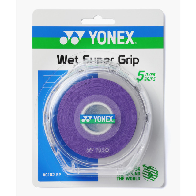 YONEX Wet Super Grip AC102-5P Purple | 5 Pack Badminton Overgrip