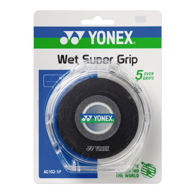 YONEX Wet Super Grip AC102-5P Black | 5-Pack Badminton Racket Overgrip