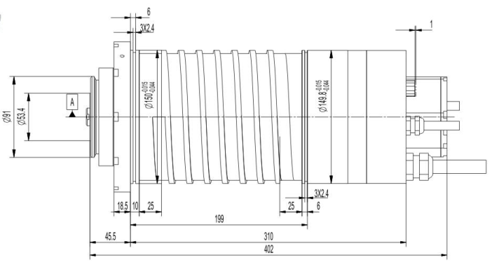 Milling spindle150XDJ15G26;Rotation Speed,8000-15000RPM Frequency,400-750HZ Power,26KW Torque,16.5NM Voltage,380V