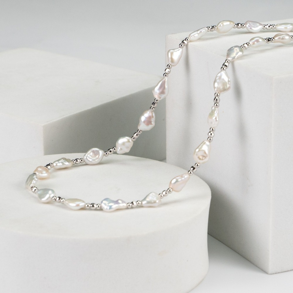 Natural Baroque pearl sterling silver necklace