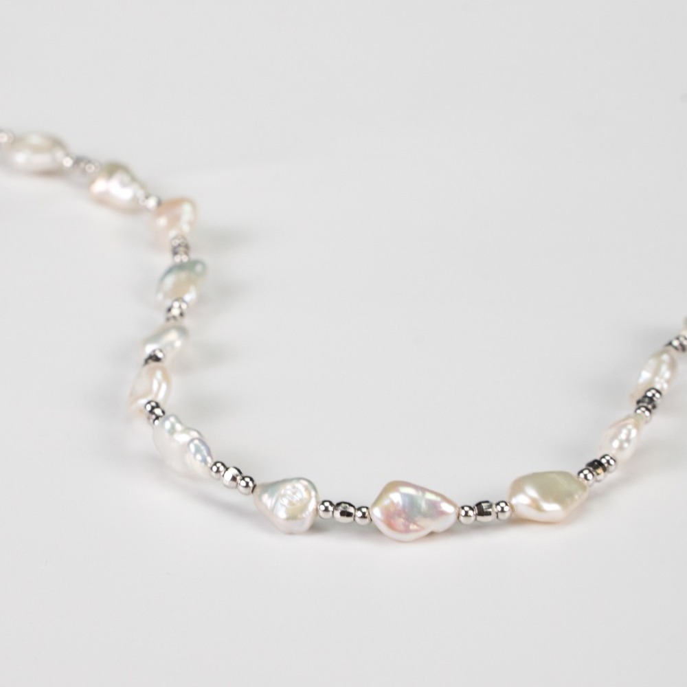 Natural Baroque pearl sterling silver necklace