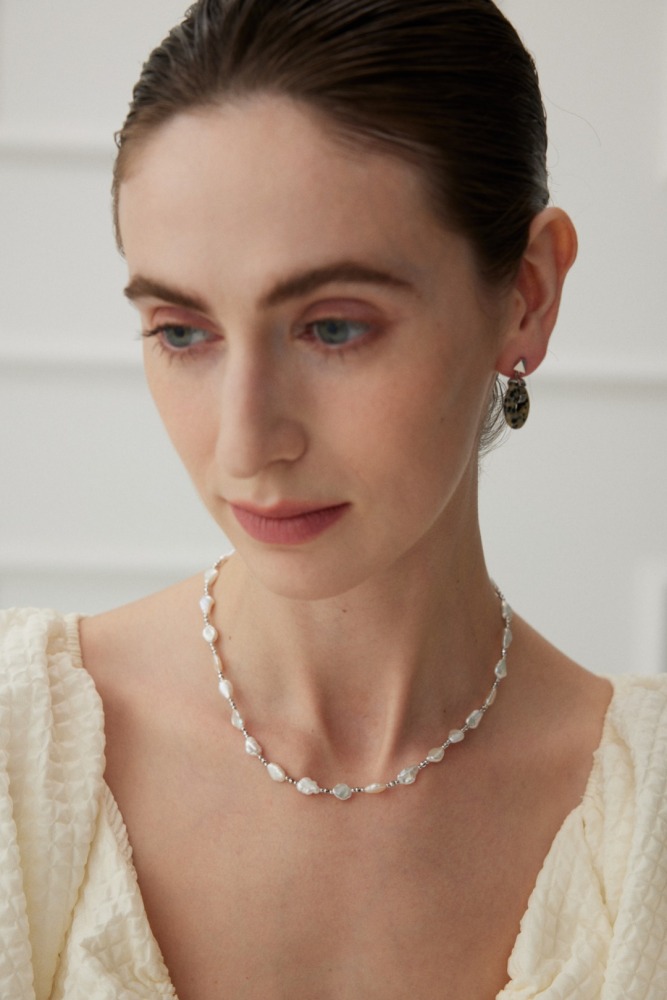 Natural Baroque pearl sterling silver necklace