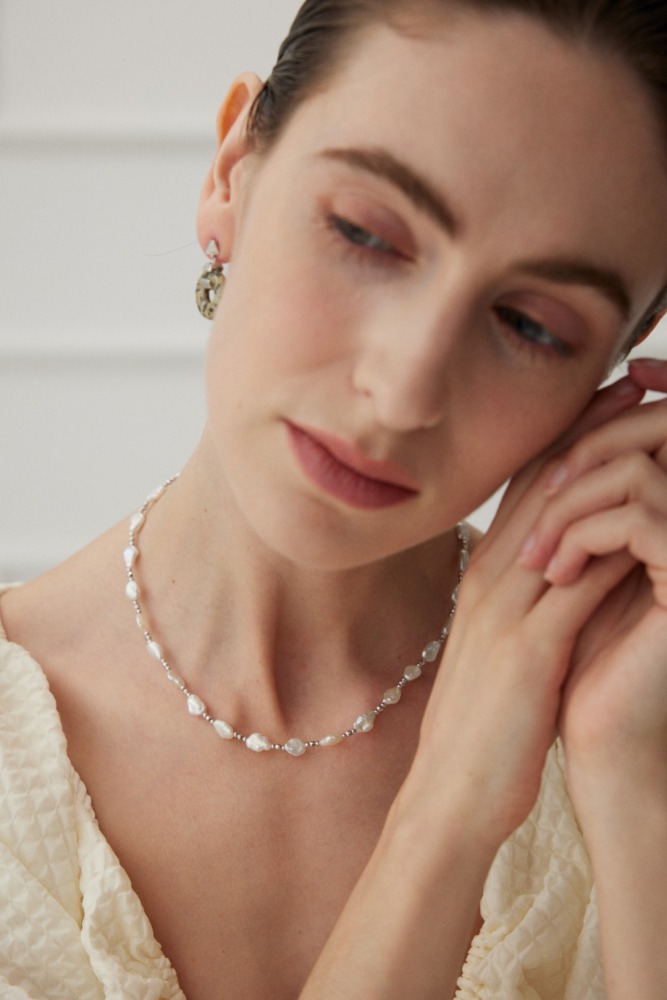 Natural Baroque pearl sterling silver necklace