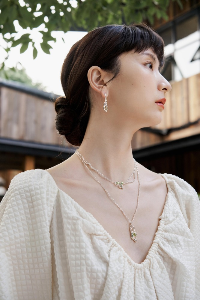 Ladies' necklace made of 925 silver, natural topaz and peridot