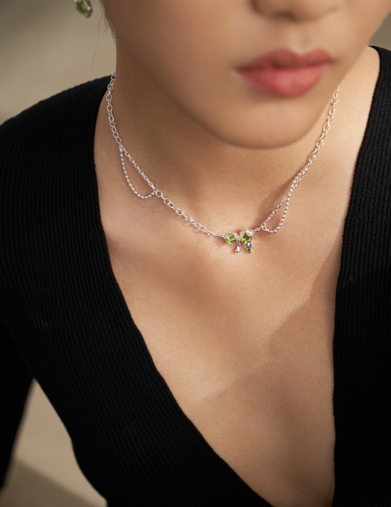 Ladies' necklace made of 925 silver, natural topaz and peridot