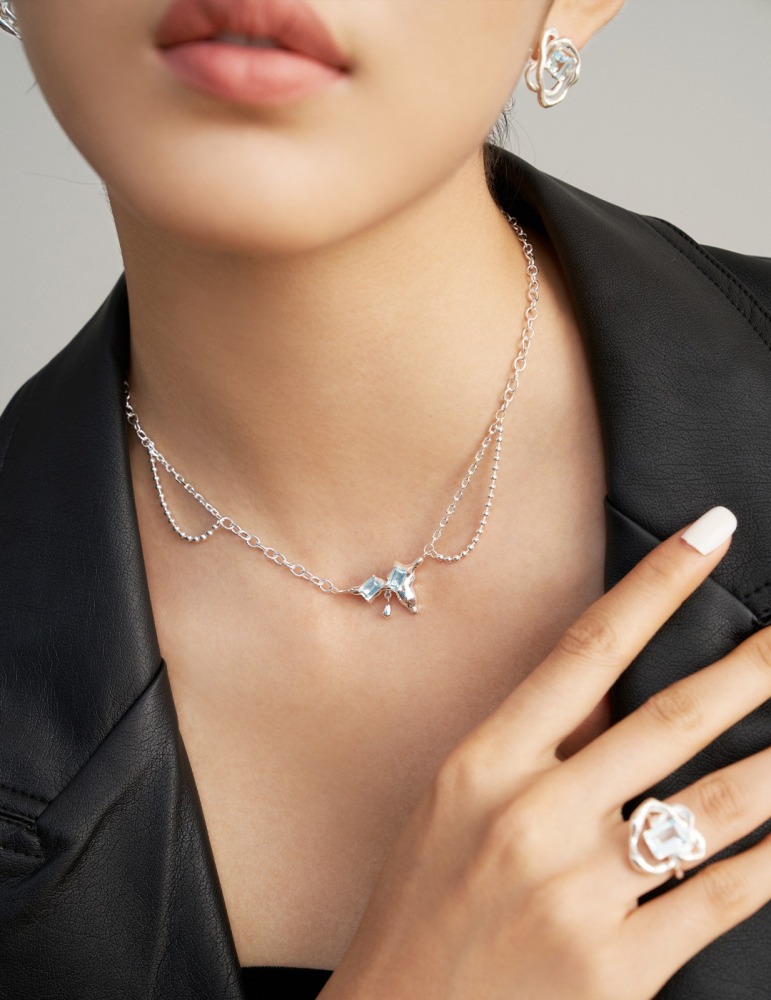 Ladies' necklace made of 925 silver, natural topaz and peridot