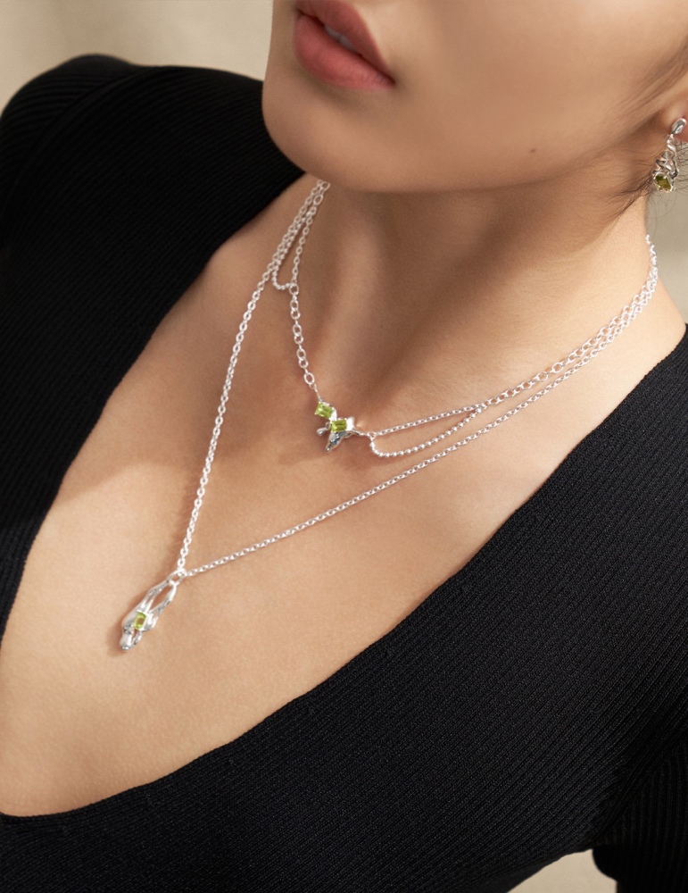 Ladies' necklace made of 925 silver, natural topaz and peridot