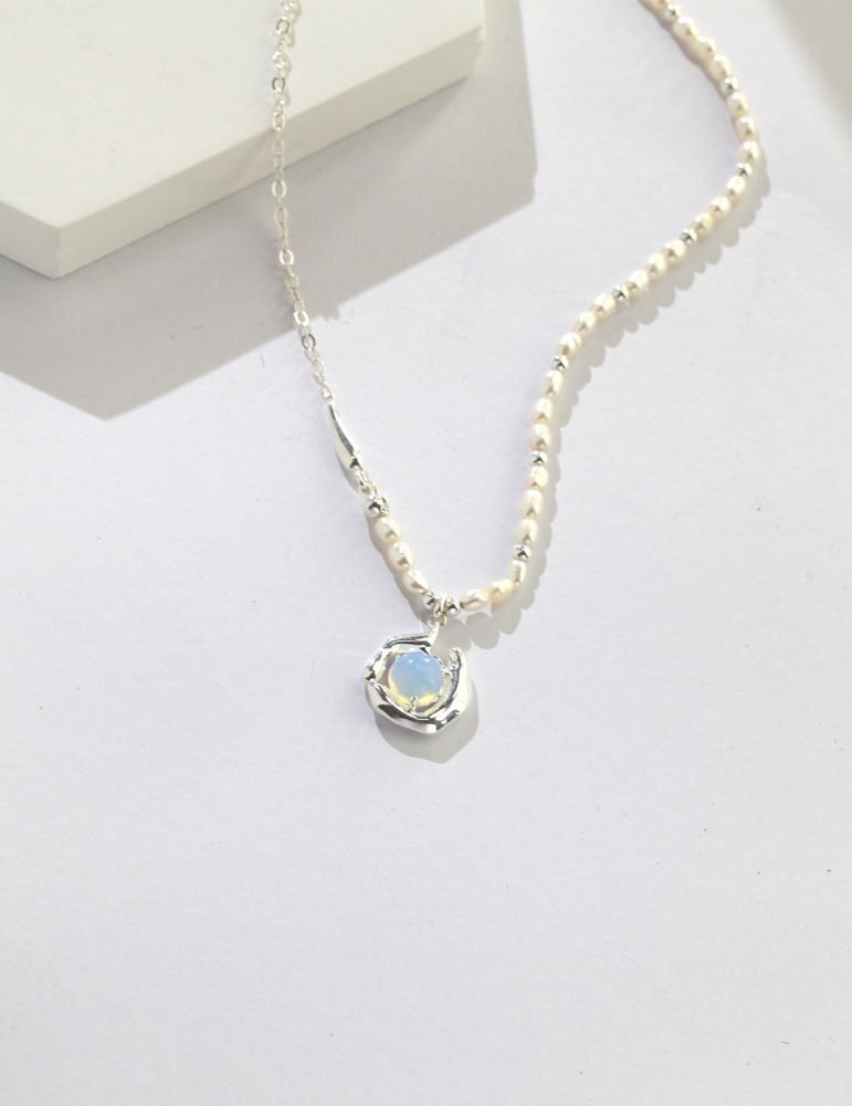 S925 Silver Natural Pearl Opal Necklace