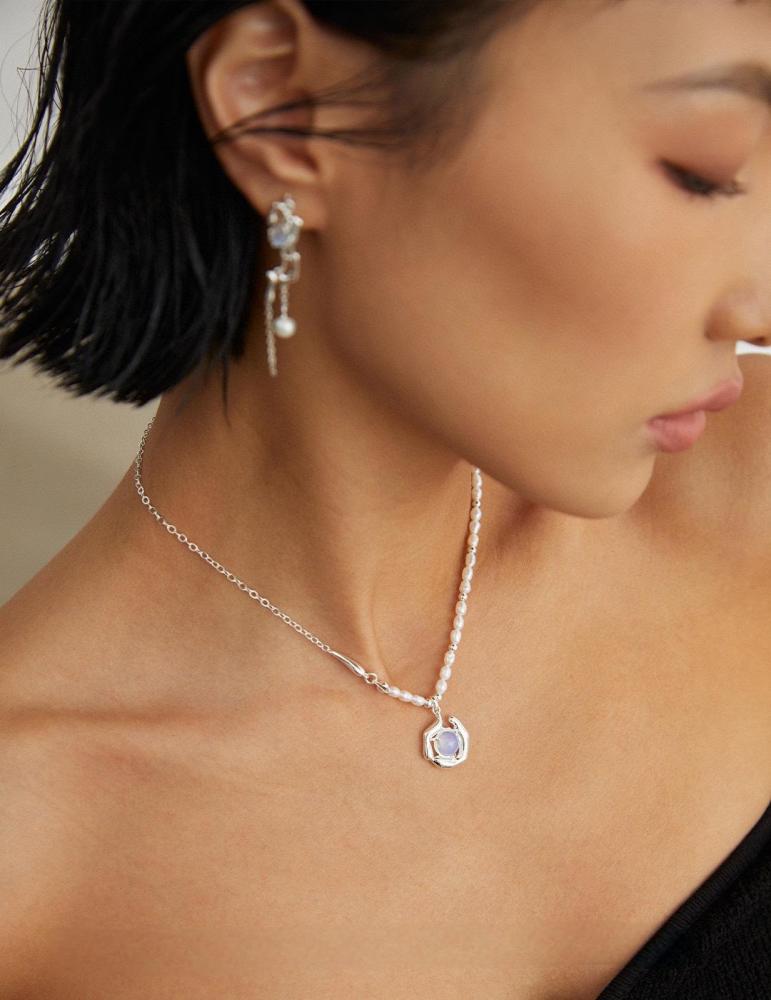 S925 Silver Natural Pearl Opal Necklace